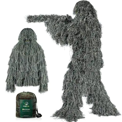 Kalkal DIY Ghillie Suit 3D Camouflage Hunting Apparel Ghillie Suit for Men Double-Stitched Design Adults Youth Woodland Gilly Suit for Halloween Costume Wildlife Photography Hunting ITDinos®