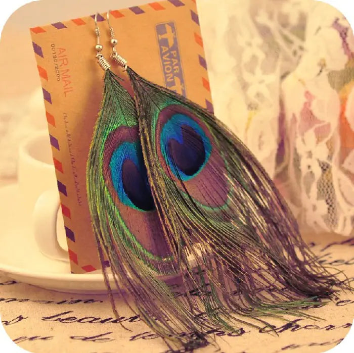 Ethnic Style Peacock Feather Earrings for Travelers ITDinos®