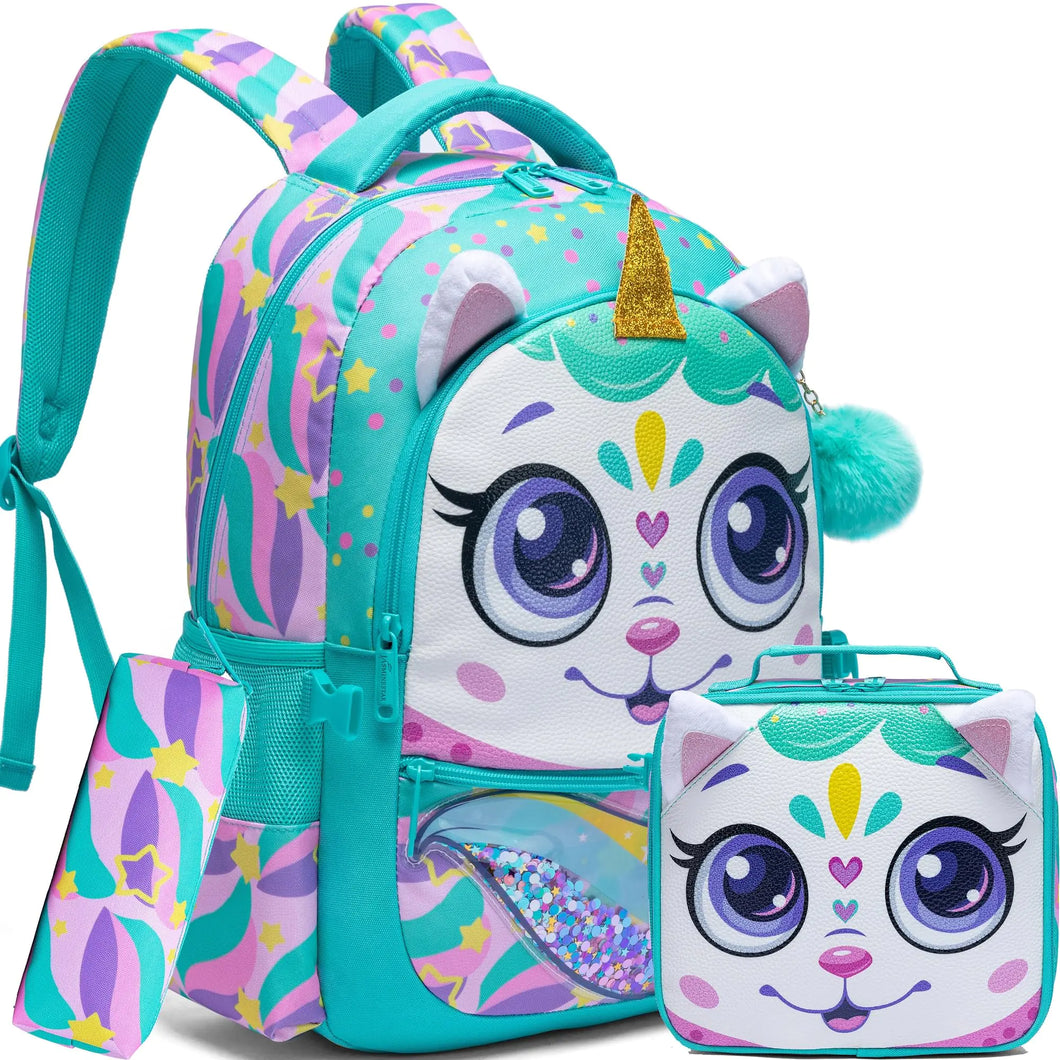 Meetbelify Backpacks for Girls School Bag Cute Girls Backpacks Ages 8-10 with Lunch Box Kids Bookbag Set Travel Backpack for Preschool Kindergarten Elementary Students Backpack to School Supplies ITDinos®
