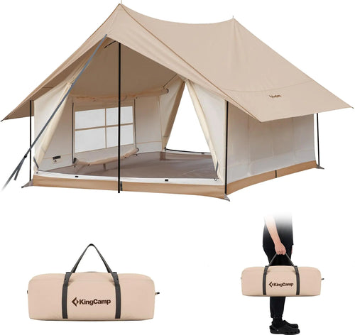 KingCamp Canvas Cabin Tent with Large Windows Waterproof & Breathable 4 Season Tents Easy Setup Glamping Tent with Carry Bag for Camping Picnic Coffee ITDinos®