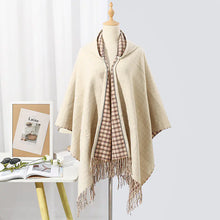 Load image into Gallery viewer, Reversible Plaid Print Scarf Shawl with Fringe Hood
