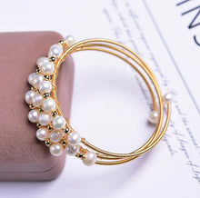Load image into Gallery viewer, 14K Gilded Natural Freshwater Pearl Three-Ring Bracelet ITDinos®
