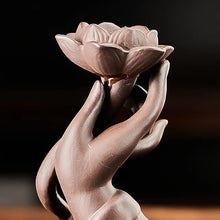 Load image into Gallery viewer, Lotus Waterfall Incense Burner in Purple Clay Ceramic ITDinos®
