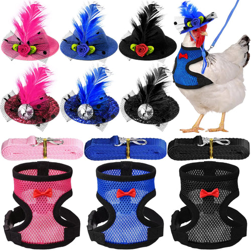 9 Pcs Chicken Harness with Leash and Chicken Hats Set Funny Chicken Accessories Chicken Hats for Hens Duck Goose Parrot Small Pet Harness Adjustable Chicken Training Walking Supplies ITDinos®