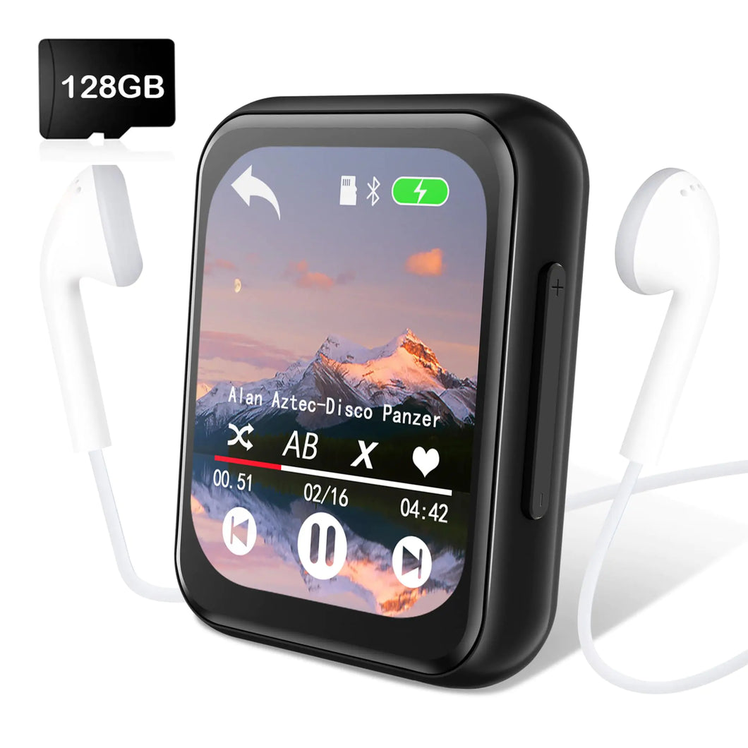 128GB MP3 Player with Bluetooth 5.3 Portable Digital Lossless Music Player with Built-in Speaker 2.0 in Full Touch Screen HiFi Sound FM Radio Voice Recorder Earphones Included ITDinos®