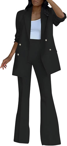 2024 Women Pantsuit Wide Leg 2 Piece Set Dressy Office Business Attire Work Wear Long Plus Size Professional Fall Formal Casual Blazer Jacket Pant Suit Elegant Suiting Interview Outfit Black-M ITDinos®