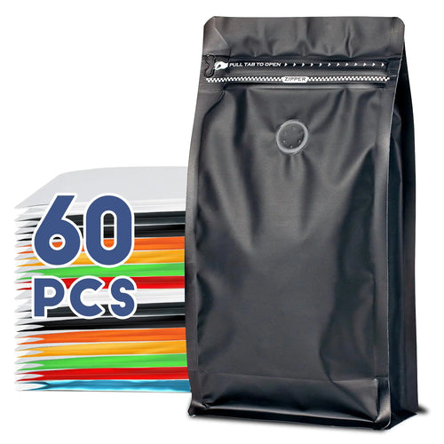 16oz 1 lb 60pcs Coffee Bags with ValveCoffee Packing Bags Vented Coffee Bean Bags Barrier Bags Store Bags for Coffee Packaging， Coffee Storage Pouches Coffee Bag Zipper with Seal（Black ） ITDinos®