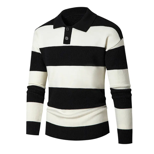 Men's Loose Contrast Color Striped Lapel Sweater ITDinos®