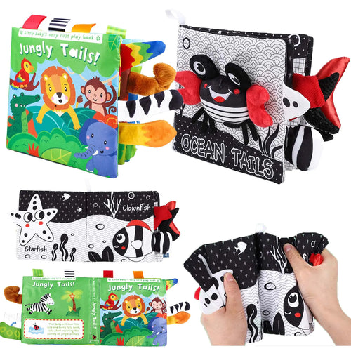 Baby Books 0-6 Months - 2PCS Baby Toys 0-6 Months Crinkle Books for Babies Infant Books Soft Baby Book High Contrast Sensory Newborn Toys 0-3-6-12-18 Months - Baby Gifts ITDinos®