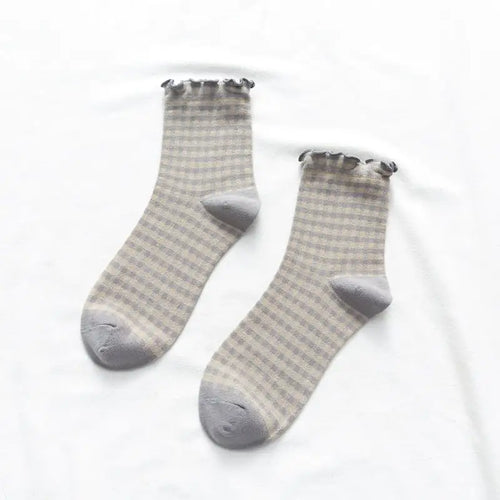 Cotton Women's Socks with Plaid and Wood Ears ITDinos®
