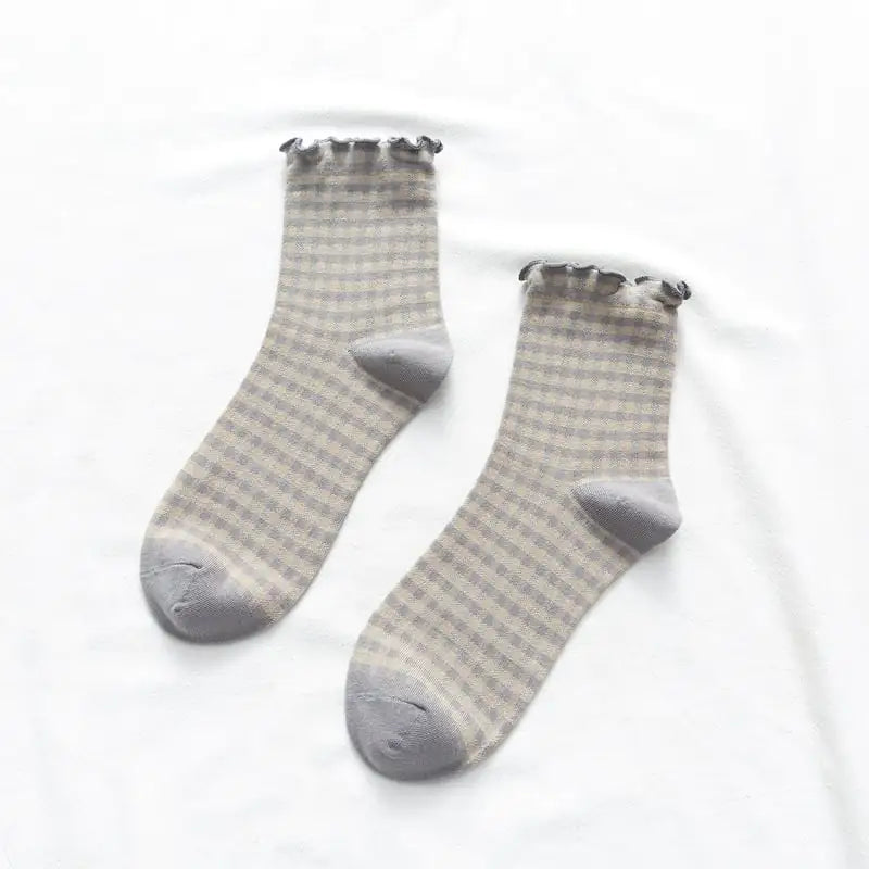 Cotton Women's Socks with Plaid and Wood Ears ITDinos®