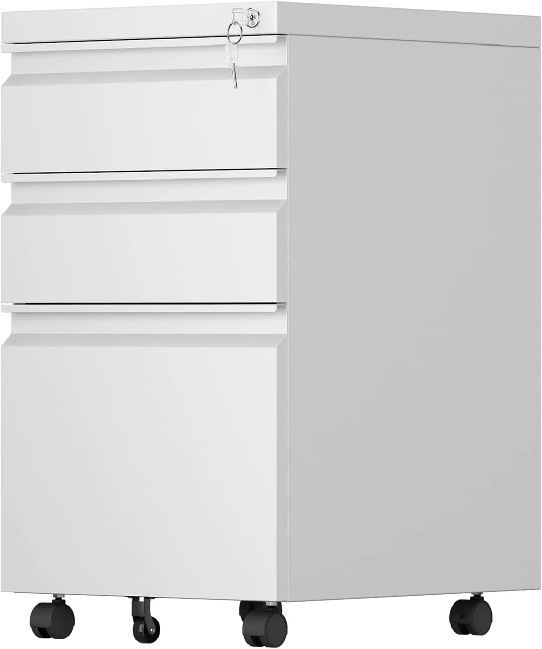 3 Drawer Mobile File Cabinet With Lock, Under Desk Metal Filing Cabinet For Office,Home,A4 Legal Letter Size, Fully Assembled White ITDinos®