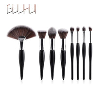 Lade das Bild in den Galerie-Viewer, 8-Piece Makeup Brush Set with Black Handle and Silver Tubes
