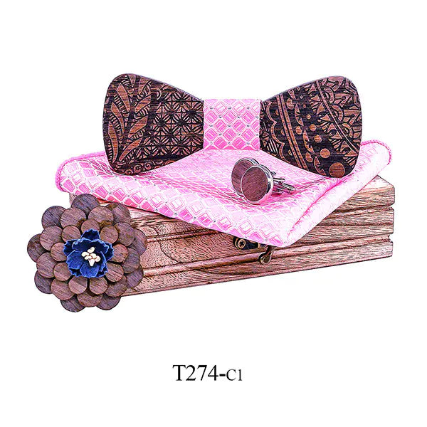Custom Logo Pink Wooden Bow Tie for Weddings ITDinos®