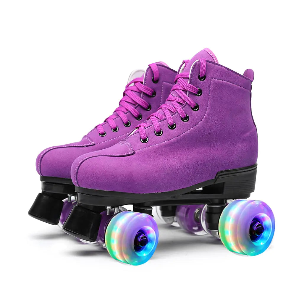 Womens Roller Skates Outdoor Suede Quad Skates Purple Size 43
