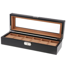 Lade das Bild in den Galerie-Viewer, Carbon Fiber 6-Slot Watch Box in Black Leather

