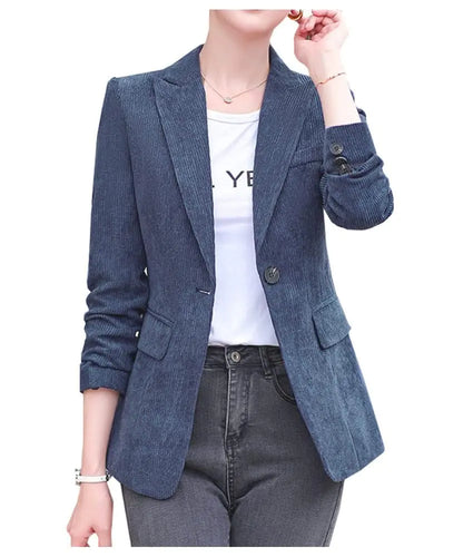 Ladyful Womens Slim Fit Corduroy Blazer Jacket Button Down Long Sleeve Work Office Coat Outerwear Light Blue ITDinos®