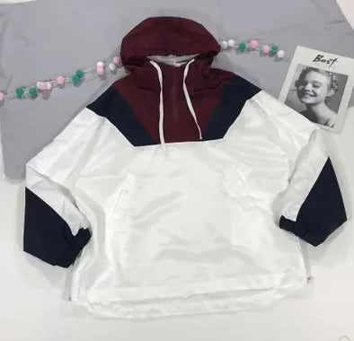 Color-Blocked Hooded Long Sleeve Jacket