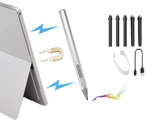 4096 Pressure Stylus Pen for Microsoft Surface Pro 9/8/7/6/5/4/3/X Surface Laptop Book Studio Surface 3/Go3/Go2/Go Pen Protocol Magnetic Hold Erase Copy Paste+Tilt&Palm Rejection Function (Silver) ITDinos®