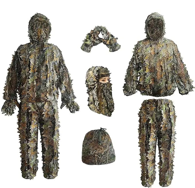 LYLPYHDP Ghillie Suit Kids Adult 3D Leafy Camouflage Clothing Camo Suit for Turkey Hunting Hunting Suit for Outdoor Game and Halloween ITDinos®
