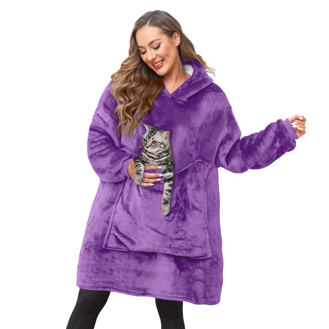 Wearable Blanket Hoodie Warm Cozy Blanket Sweatshirt for Adult Women Men Flannel Sherpa Hooded Blanket with Large Pocket One Size Fits All(Purple) ITDinos®
