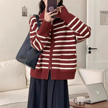 Load image into Gallery viewer, Contrast Color Striped Knitted Cardigan for Women ITDinos®

