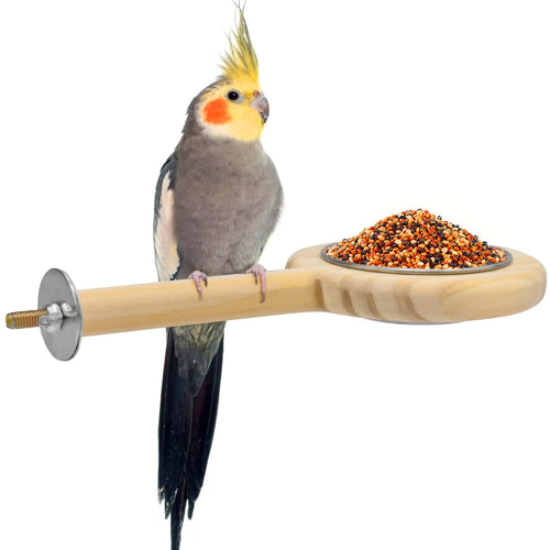 KATUMO Bird Perch Bird Feeding Cup Parrot Wood Perch Stand Toy Bird Cage Accessory for Parakeet Lovebird Conure Budgie Canary Finch Small Parrots ITDinos®