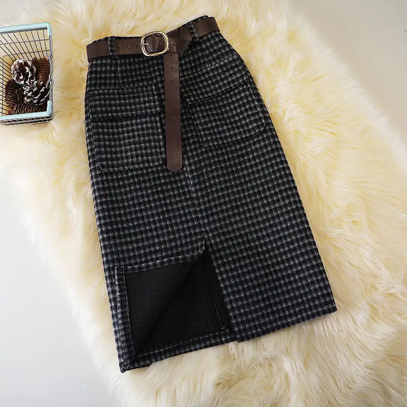 High Waist Slim Plaid Wool Skirt ITDinos®