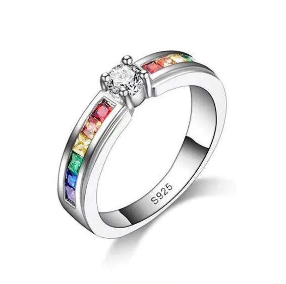 Colorful Inlaid Zircon Titanium Steel Rainbow Ring ITDinos®