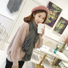 Lade das Bild in den Galerie-Viewer, Pom-Pom Fringe Scarf, Knit Solid Color Shawl
