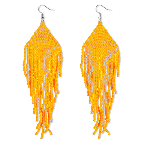 DoreenBow Long Beaded Tassel Earrings Boho Beaded Fringe Earrings Yellow Tassle Bead Dangle Drop Earrings Native American Indian Earrings for Women ITDinos®
