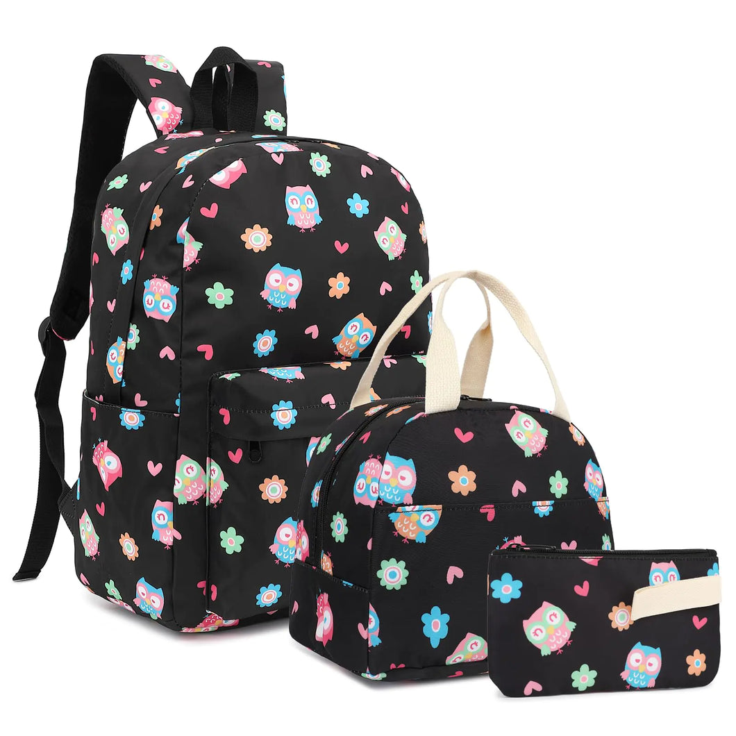 Fuyicat Owl School Backpack Set for Girls 3-in-1 Kids Teens Elementary Middle School Bags Bookbag with Lunch Bag Pencil Case ITDinos®