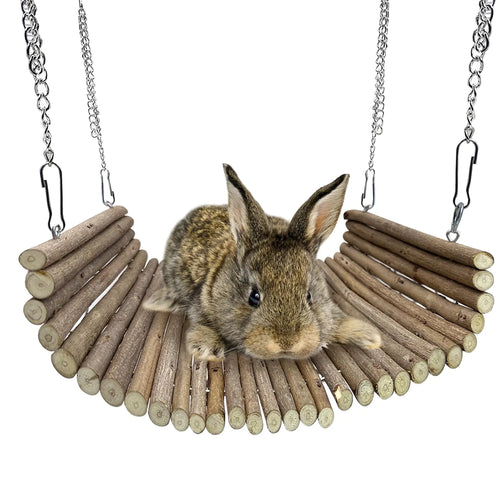 Hamiledyi Dwarf Rabbit Swing Toy Hamster Swing Natural Wooden Hamster Bridges Ladder Hideout Tunnel Guinea Pig Hanging Hammock Small Animal Chew Toys Cage Accessories for Bunny Chinchilla Rat ITDinos®