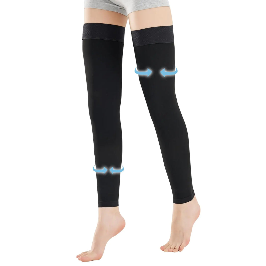 Medical Thigh High Compression Socks Footless for Women and Men (Pair) 15-20 mmHg with Silicone Dot Band Medical Compression Stockings for Varicose Veins (BLACK M)