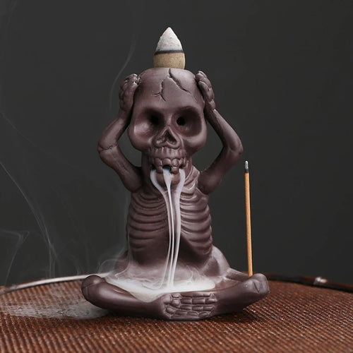Comeon Skull Decor Incense Stick Holder Reverse Flow Censer Incense Waterfall Burner + Backflow Incense Cones Incense Sticks Tweezer Mat (Dont Listen) ITDinos®