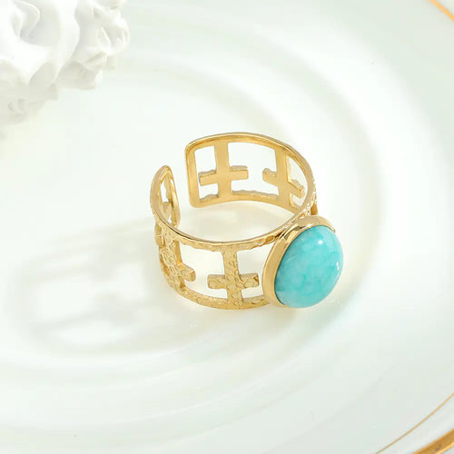 Hollow Titanium Steel Ring Inlaid with Natural Stone ITDinos®