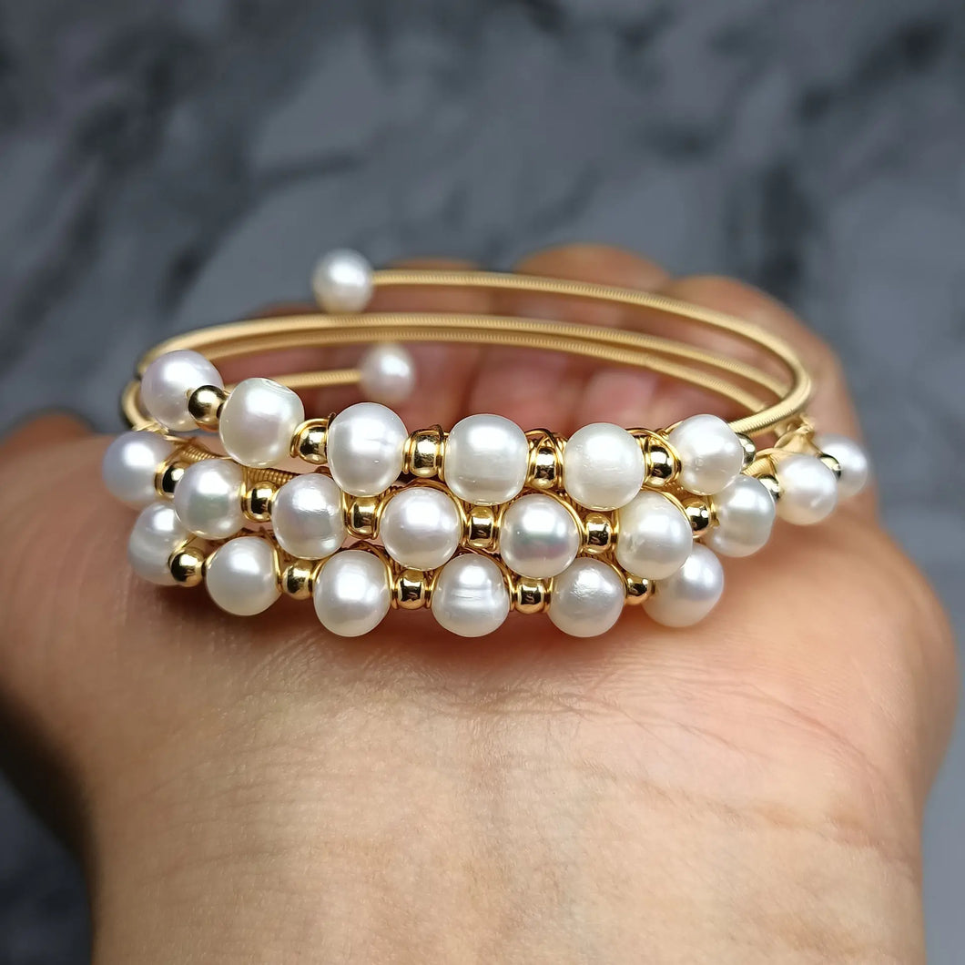 14K Gilded Natural Freshwater Pearl Three-Ring Bracelet ITDinos®