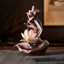 Load image into Gallery viewer, Lotus Waterfall Incense Burner in Purple Clay Ceramic ITDinos®
