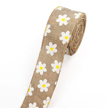 Load image into Gallery viewer, Flowers Fabric Ribbons 10 Yards Brown Daisy Flower Decor Ribbons Burlap Edge Wrapped Ribbon for Easter Gift Wrapping Home Party Decoration Tree Crafts Supplies - 2.5 Inch x 10 Yards x 1 Roll ITDinos®
