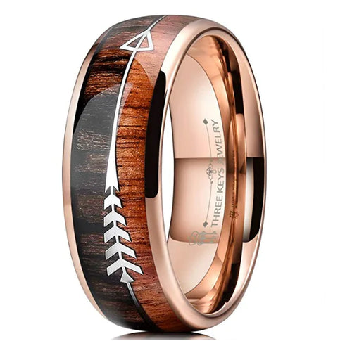 Fishbone Tungsten Wedding Ring with Wood Inlay ITDinos®
