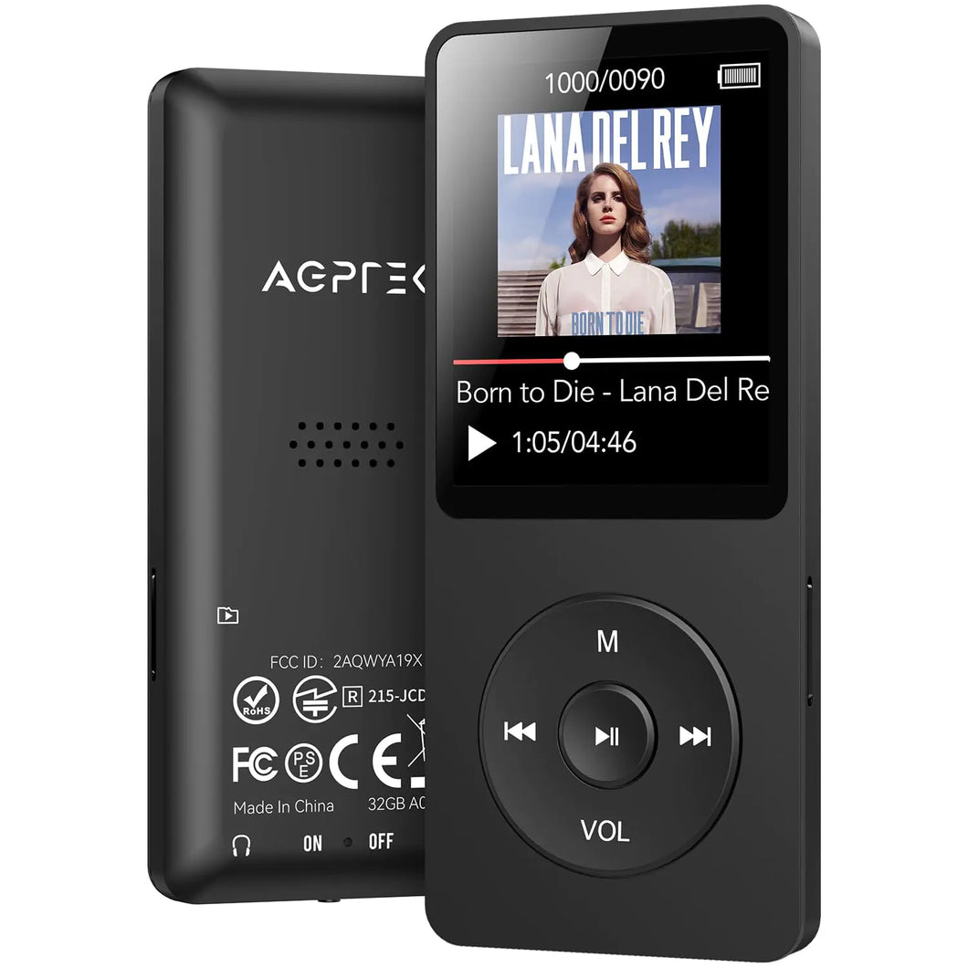 AGPTEK A02 MP3 Player with Bluetooth 5.3 1.8 inch Screen Portable Music Player with Speaker FM Radio Voice Recorder Supports Expanded Up to 128GB(Black 32GB) ITDinos®
