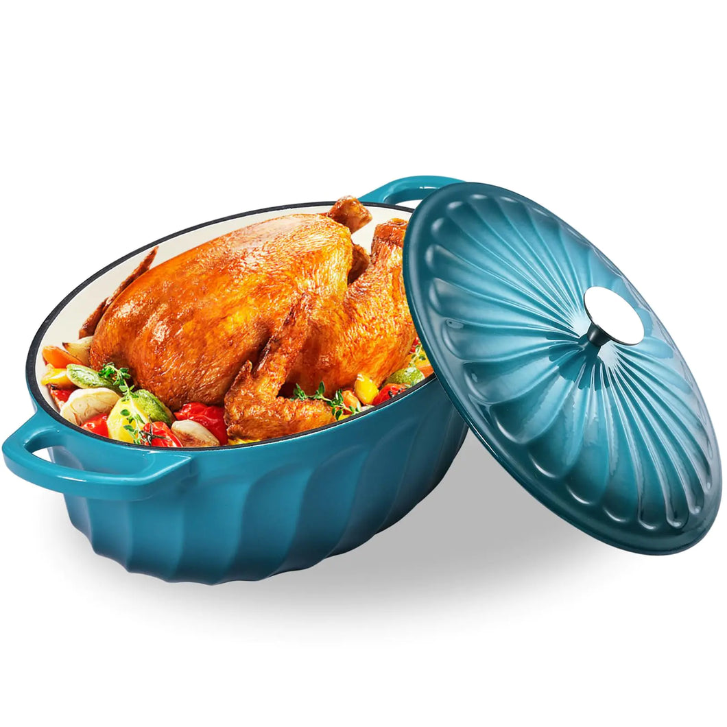 Enameled Oval Dutch Oven Pot with Lid 7 QT Cast Iron Dutch Oven with Dual Handles for Cooking Bread Baking Frying Non-stick Enamel Coated Oven (Green)