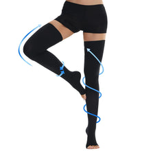 Lade das Bild in den Galerie-Viewer, Ailaka Thigh High Medical Compression Stockings for Women Men Open Toe Firm 20-30 mmHg Graduated Compression with Silicone Band for Varicose Veins Edema Post-Surgery
