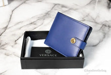 Load image into Gallery viewer, Versace Navy Blue Compact Leather Medusa Snap Bifold Wallet ITDinos®
