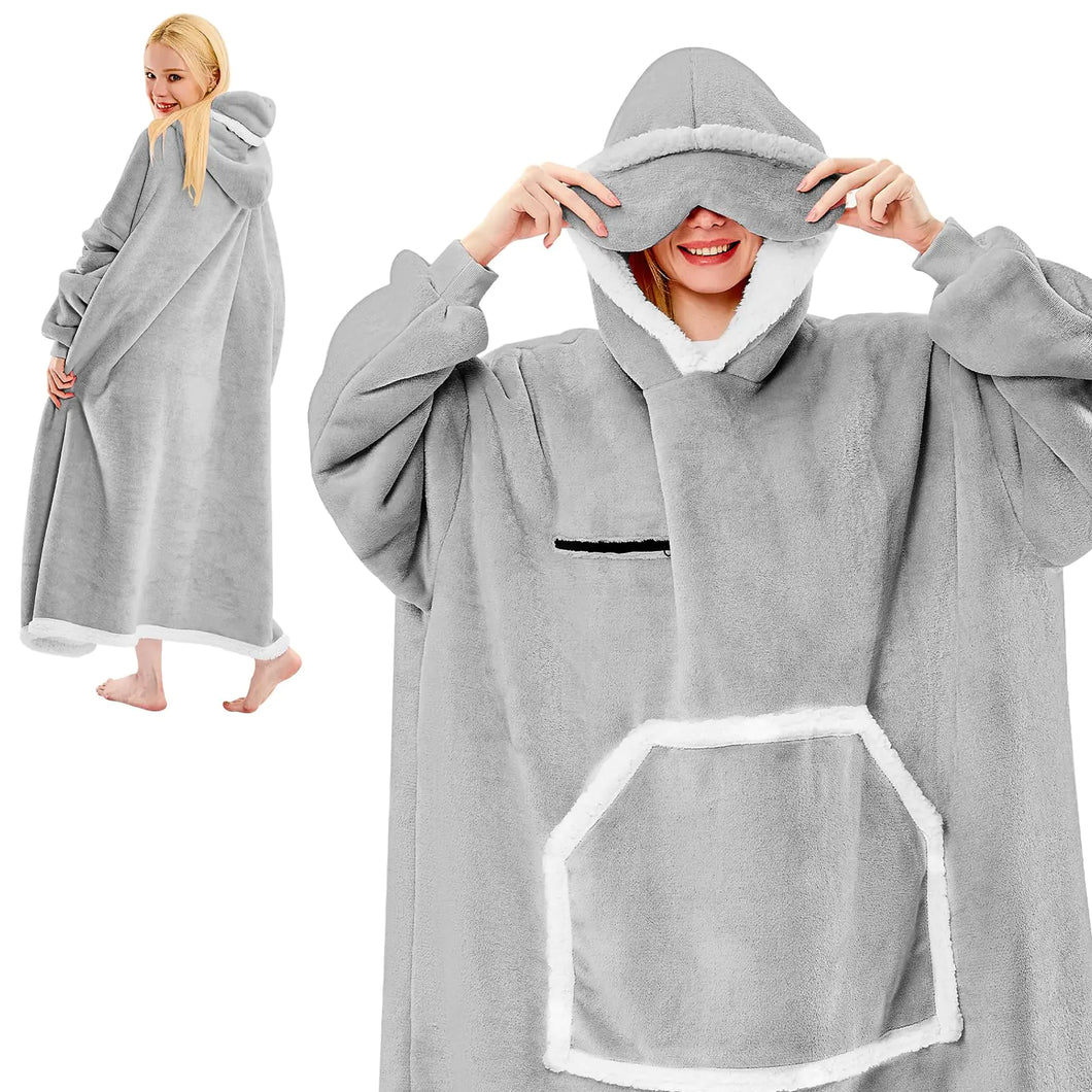 IFNOW Wearable Blanket Hoodie Oversized Sherpa Fleece Hooded Sweatshirt Blanket with Eye Mask Cozy and Giant Blanket Hoodie with Sleeves Extra Long for Adults Men Women Grey ITDinos®