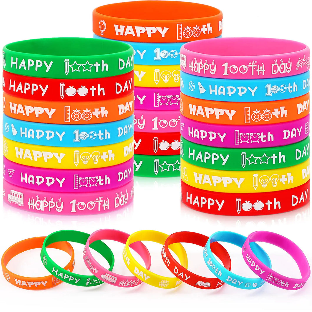 JUNEBRUSHS 100th Day of School Party Favors 42pcs 100 Days of School Silicone Bracelets Rubber Wristbands for Kids School Party Students Kindergarten Teacher Preschool Gift Decorations Supplies ITDinos®