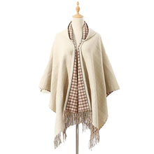 Load image into Gallery viewer, Reversible Plaid Print Scarf Shawl with Fringe Hood
