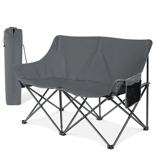 Joyfair Camping Chair for Adults(Double-seat) Outdoor Portable Folding Loveseat Camp Chair with Carry Bag for Picnic Hiking Fishing 3-Layers Cushion (600D Oxford Fabric & Pearl Cotton) (Grey) ITDinos®