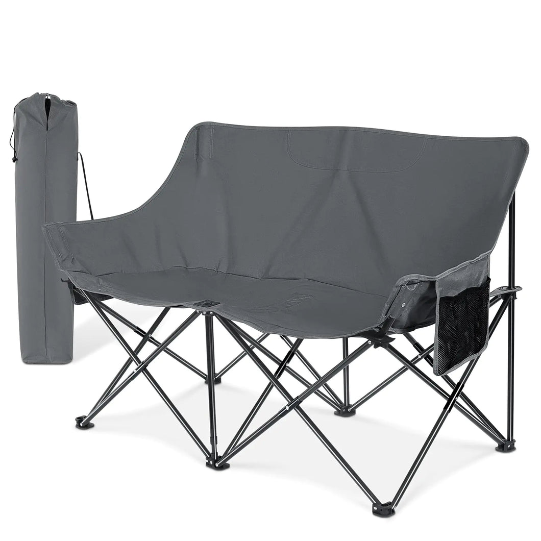 Joyfair Camping Chair for Adults(Double-seat) Outdoor Portable Folding Loveseat Camp Chair with Carry Bag for Picnic Hiking Fishing 3-Layers Cushion (600D Oxford Fabric & Pearl Cotton) (Grey) ITDinos®