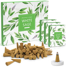 Load image into Gallery viewer, LA BELLEFÉE White Sage Incense Cones 120 Pcs Incense Cones with Incense Holder Natural Fall Scents Incense Cones Indoor Odor Remover Incense for Meditation Relaxation and Spiritual Cleansing ITDinos®
